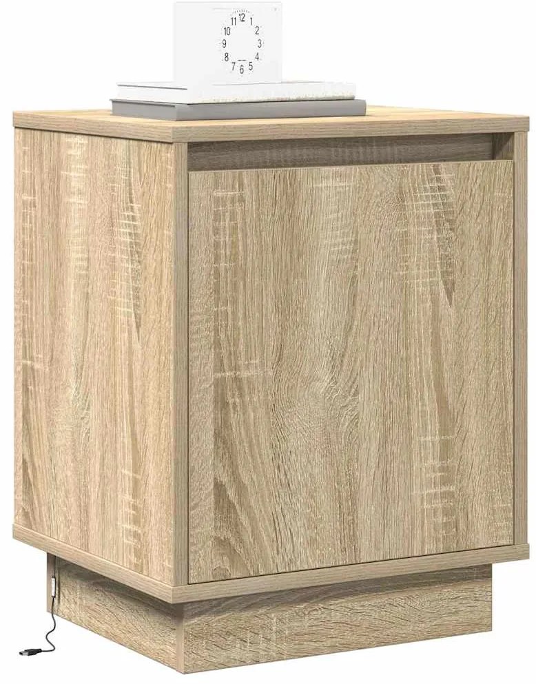 Cômodas de cabeceira com luzes LED 2 pcs Carvalho Sonoma 39x34,5x50 cm