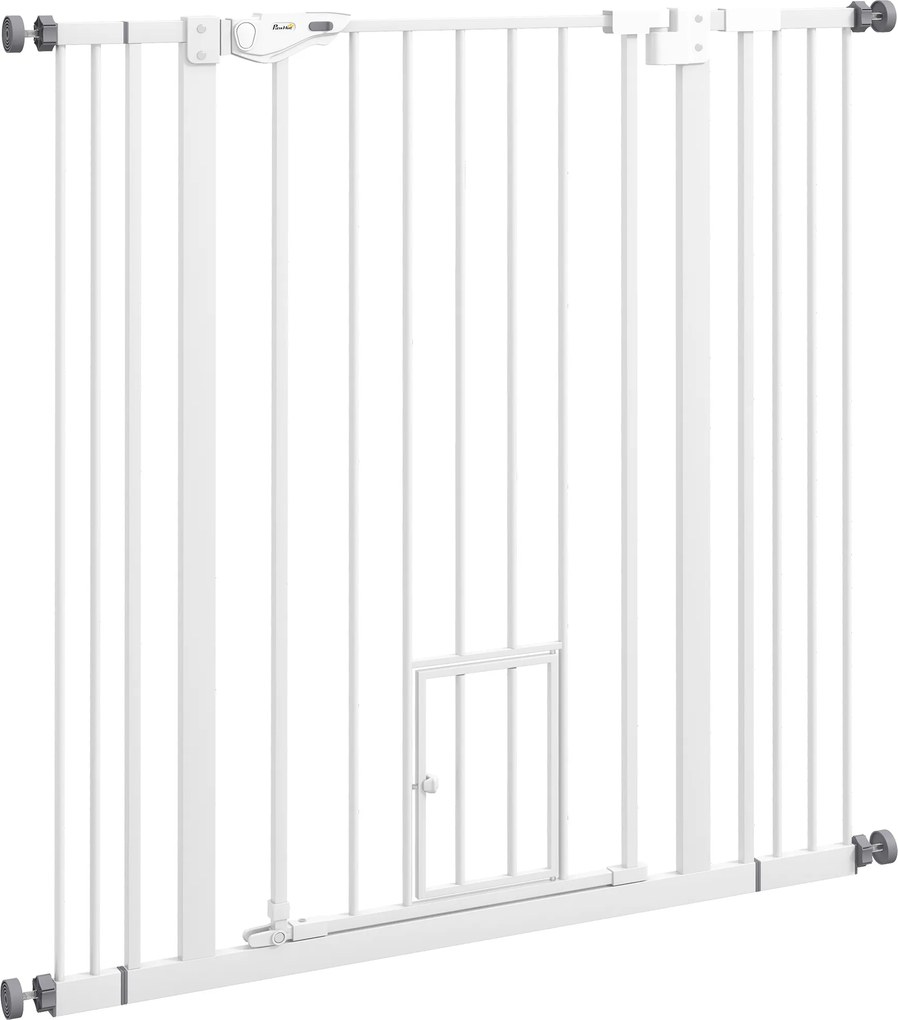 PawHut Barreira de Segurança para Cães com Porta Pequena e Duplo Bloqueio 74-101 cm Branco | Aosom Portugal
