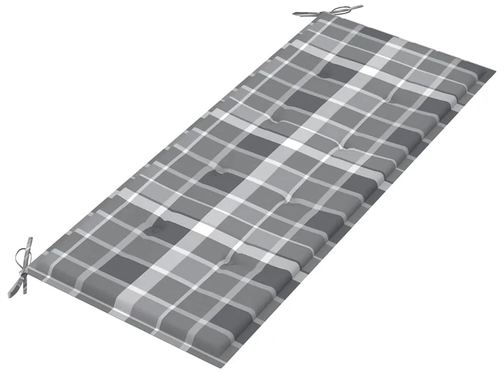 Banco Batávia c/ almofadão xadrez cinzento 120 cm teca maciça