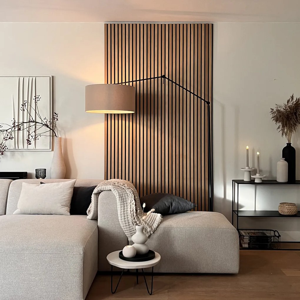 Candeeiro de pé preto com cúpula castanho claro 50 cm ajustável - Editor