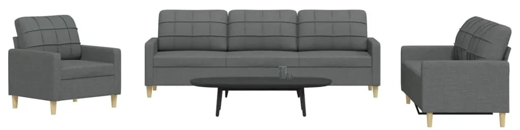 3 pcs conjunto de sofás tecido cinzento-escuro