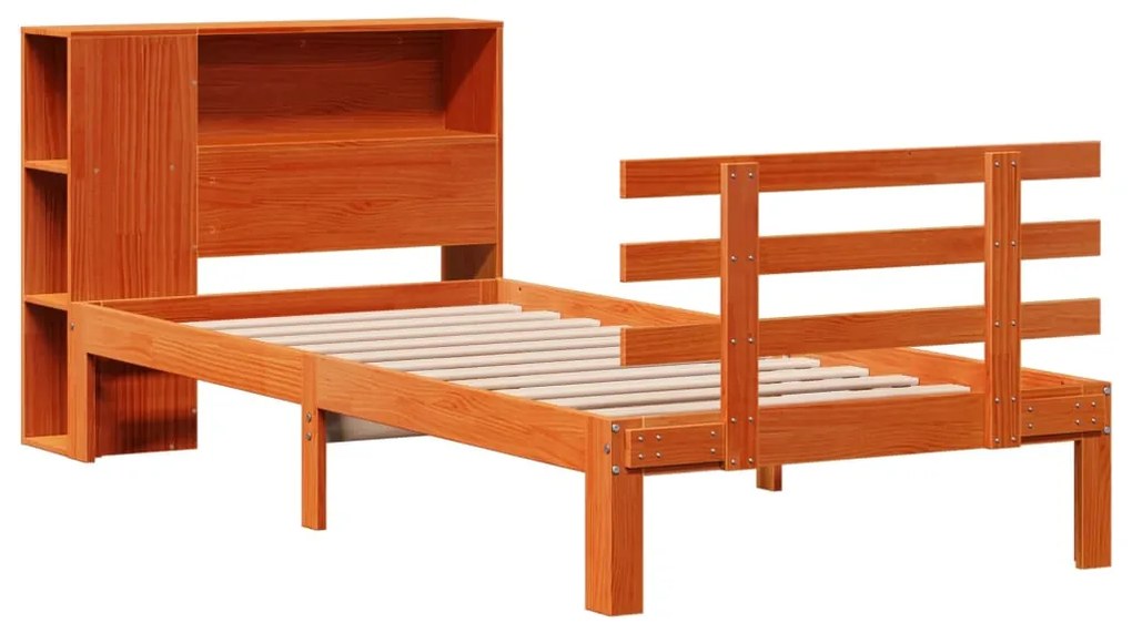 Cama com estante sem colchão 75x190cm pinho maciço castanho-mel