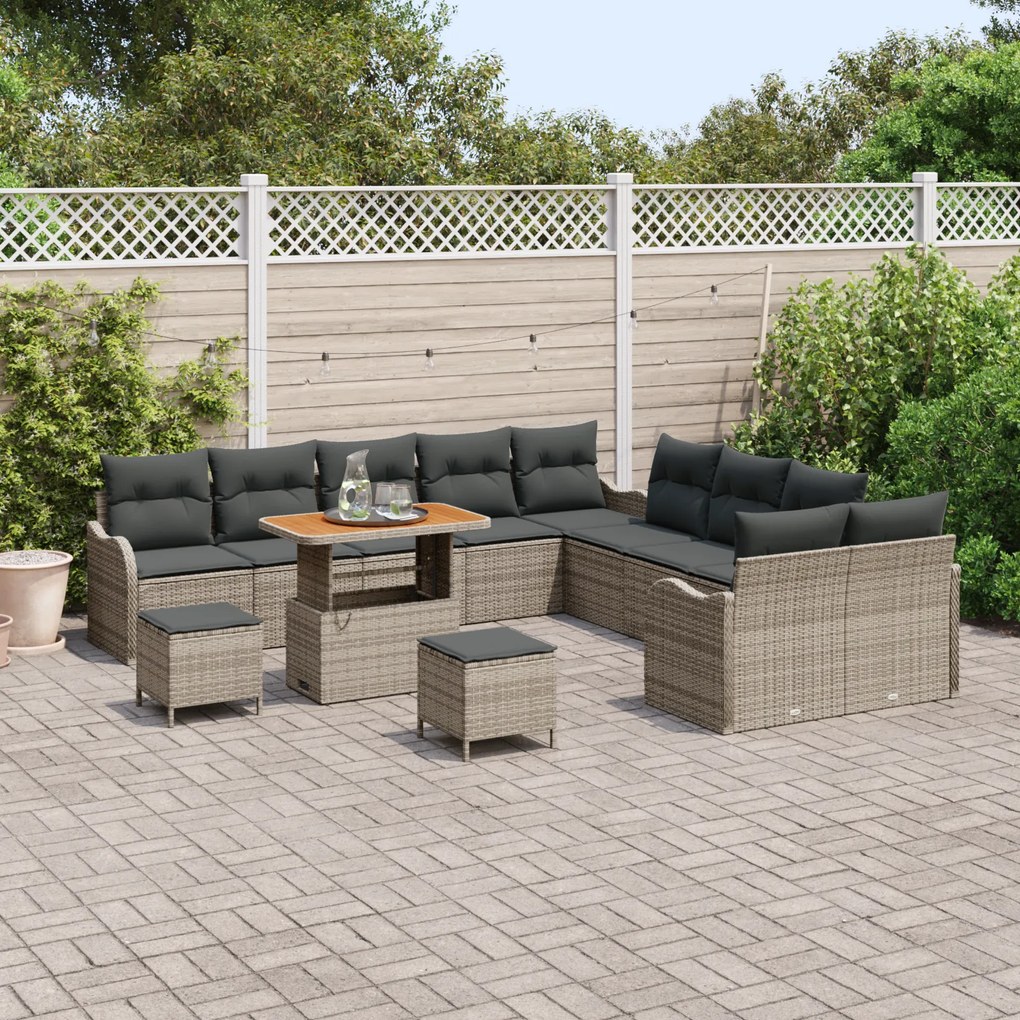 Conjunto de Sofá de Jardim de 13 Peças com Almofadas Cinzento Rattan P