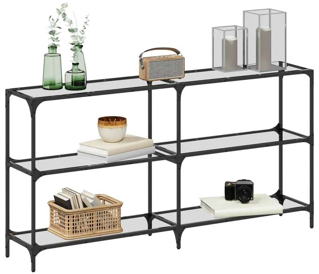 Mesa consola com tampo em vidro transparente 158,5x30x81 cm aço