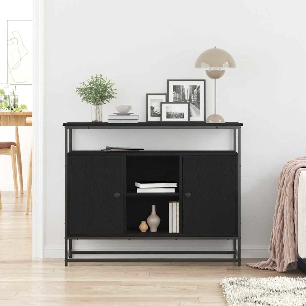 Buffet vidaXL Preto Carvalho 100x35x80 cm Madeira Engenharia e Aço