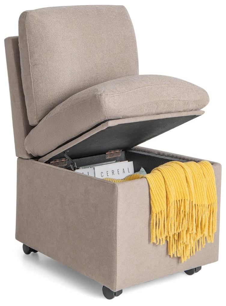 Cadeira com arrumação sem braços com rodas resistentes com almofadas espessadas removíveis 48 x 61,5 x 84 cm bege