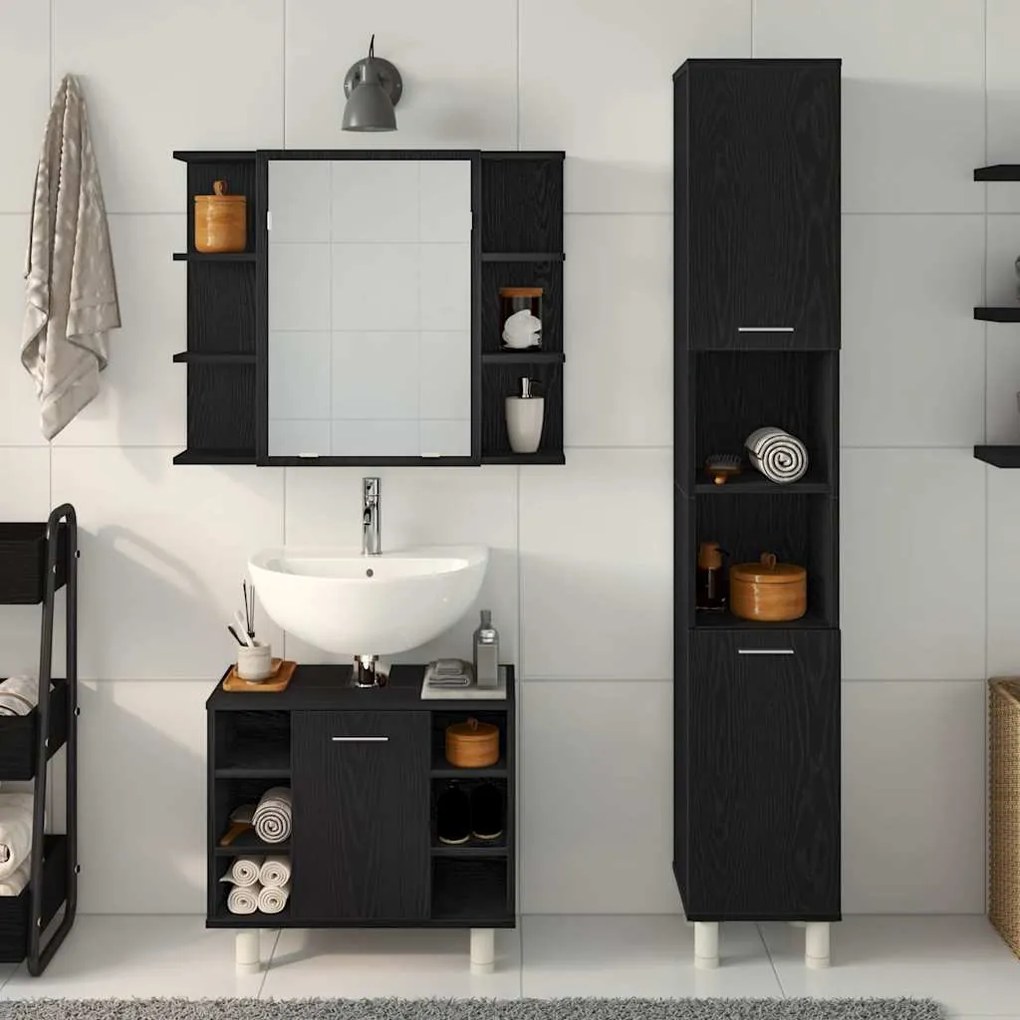 Conjunto de Móveis para Casa de Banho de 3 Peças Carvalho Preto Madeir