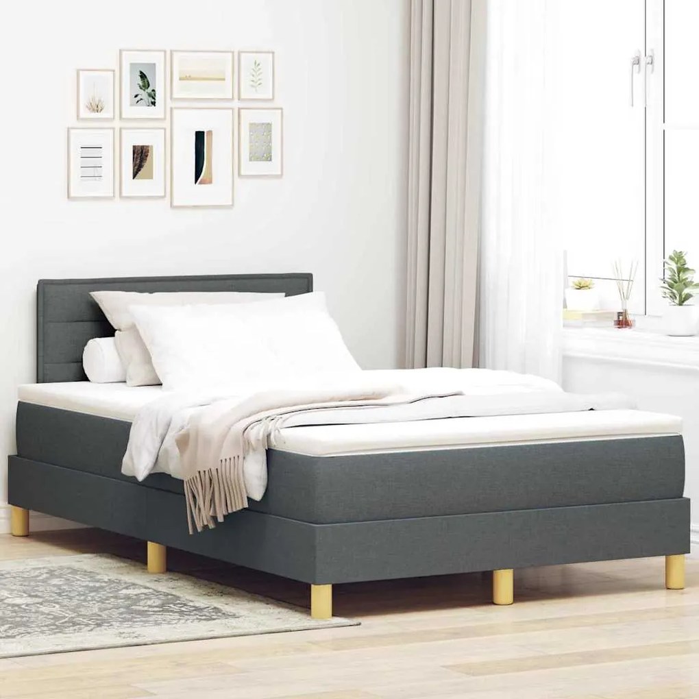 vidaXL Cama Box com colchão Cinza Escuro 120 x 200 cm tecido