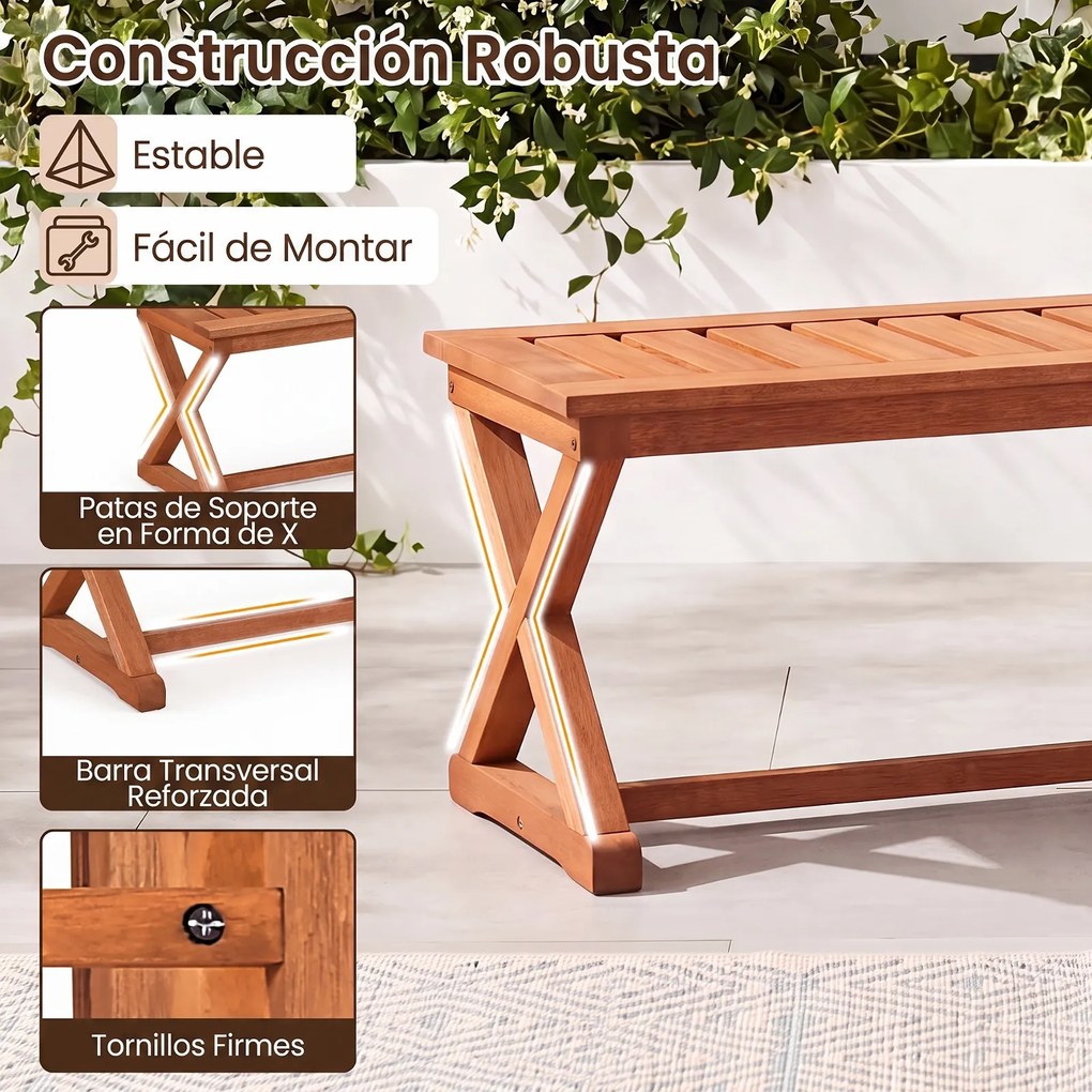 Conjunto de 2 Bancos de Jardim, 110 x 42 x 43 cm, Estrutura em X, Castanho