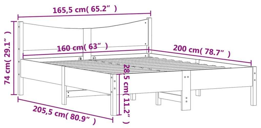 Cama sem colchão 160x200 cm madeira de pinho maciça branco