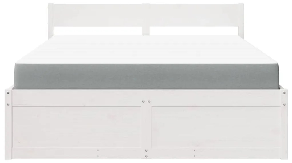 Cama com gavetas e colchão 140x200 cm pinho maciço branco