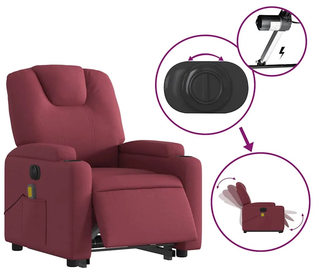 Poltrona elevatória de massagens elétrica tecido vermelho tinto