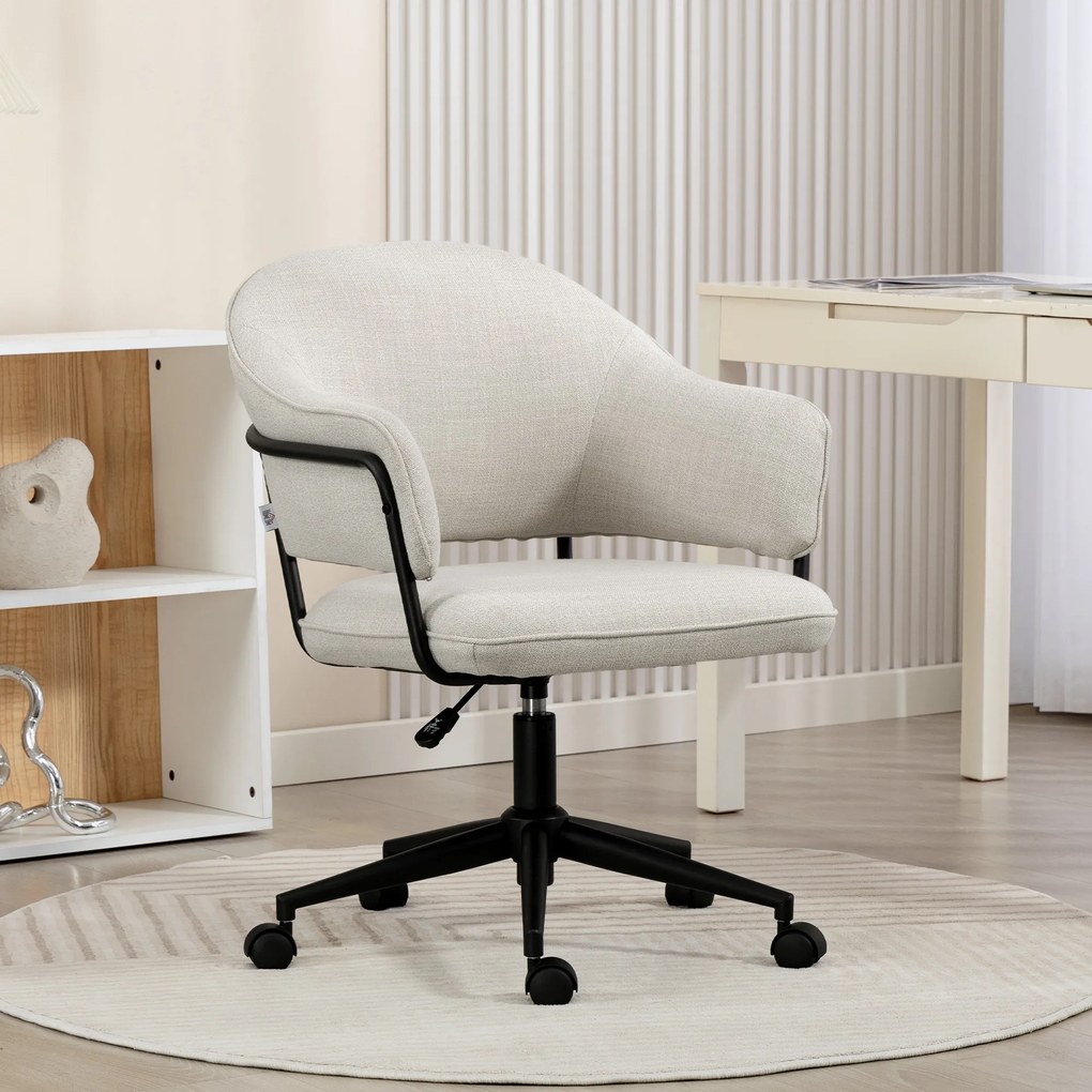 Cadeira de escritório ergonómica, cadeira de escritório com altura ajustável, giratória a 360°, 63 x 65 x 83-92 cm, creme