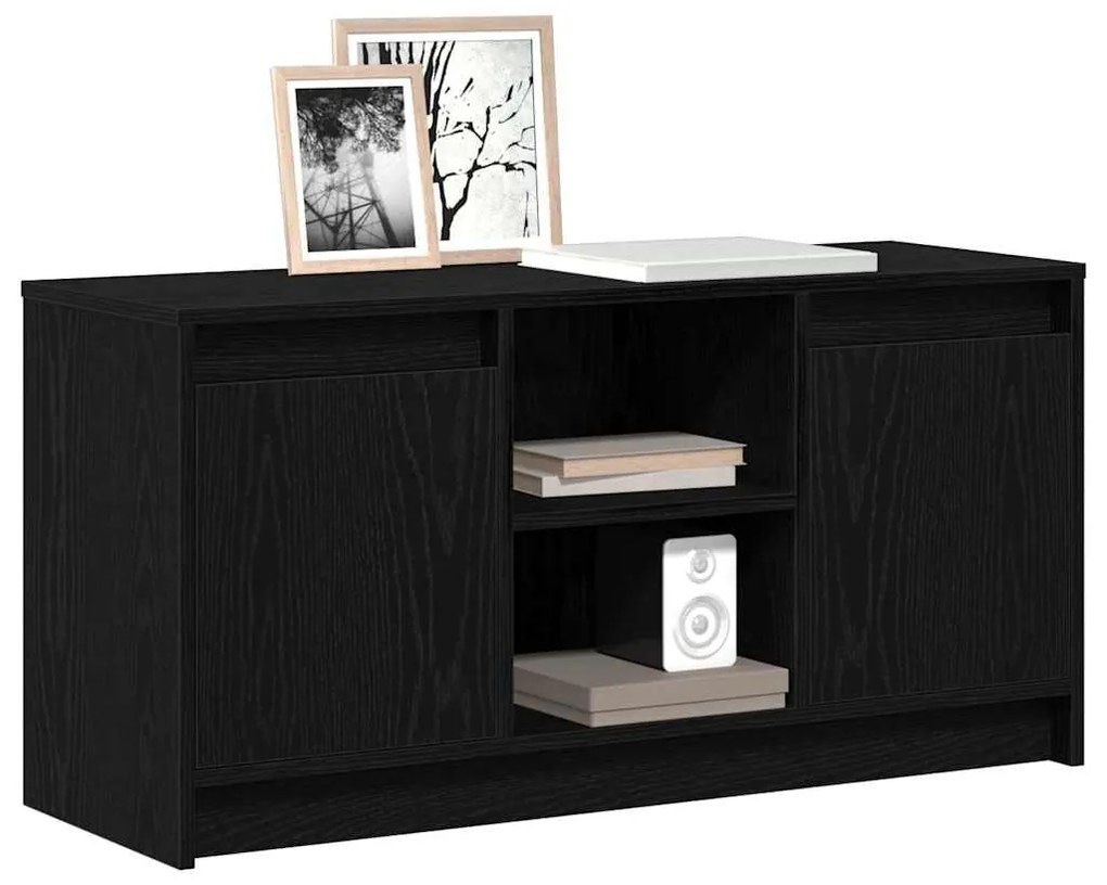 Armário para TV com Luzes de LED em Carvalho Preto, 100x34x50 cm, feit