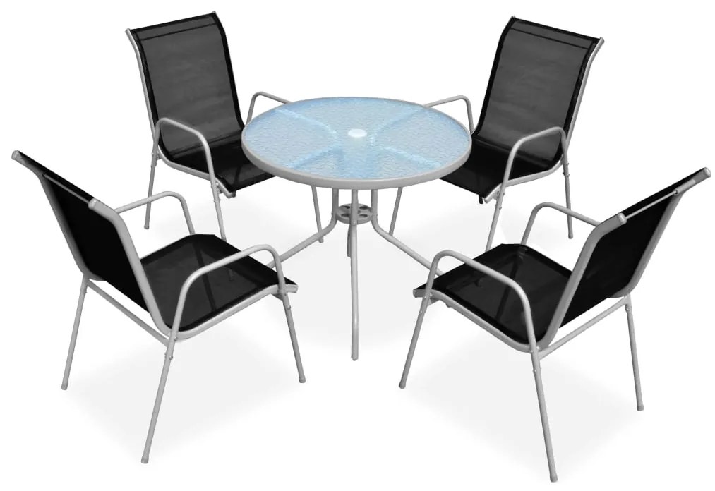 43317 vidaXL Conjunto de jantar para jardim 5 pcs 80x71 cm aço preto/cinza