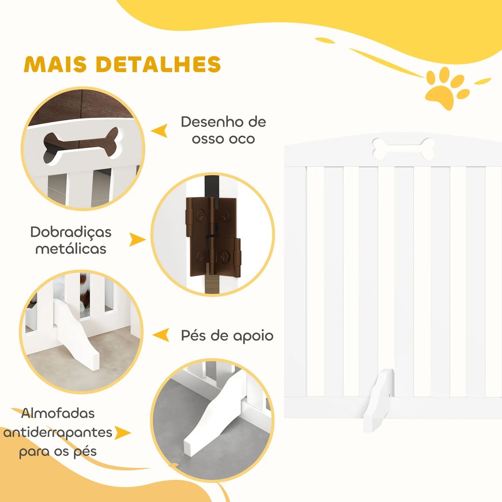 Barreira de Segurança para Cães Pequenos e Médios 207,5x30x61 cm Dobrável com Pés Amovíveis para Escada Corredor Branco