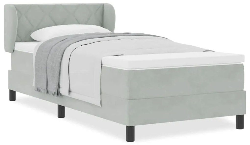 Cama Box Spring vidaXL com Colchão Cinza Claro 90x190 cm Veludo