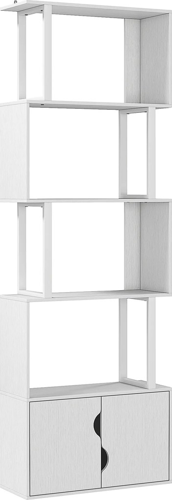 Estante de 5 Níveis em Forma de S Estante de Livros com 5 Prateleiras e 2 Portas 60x23,8x179,2 cm Branco