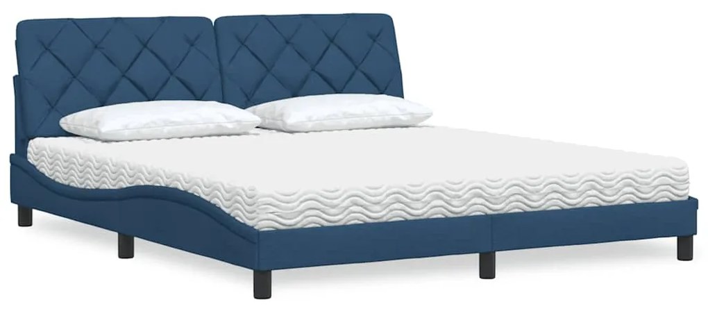 vidaXL Cama com colchão 180x200 cm tecido azul