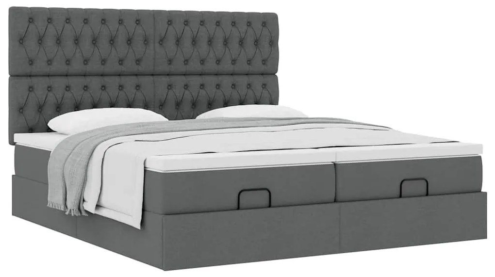 Estrutura de cama otomana com colchões tecido cinzento escuro