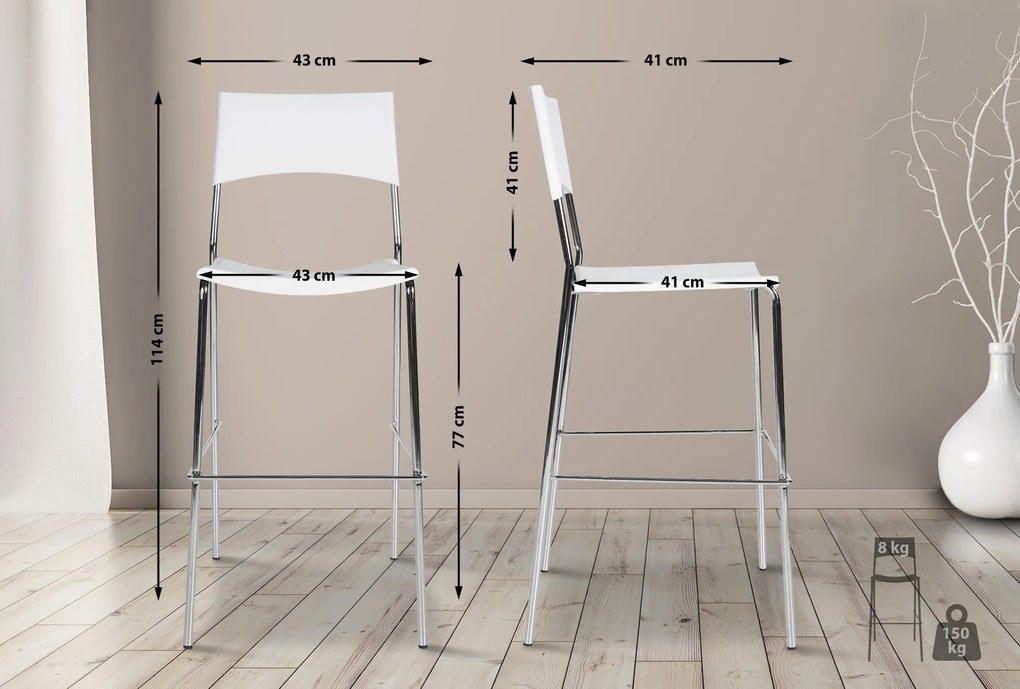 Banco de bar empilhável Genua 43 x 114 x 41 cm Branco