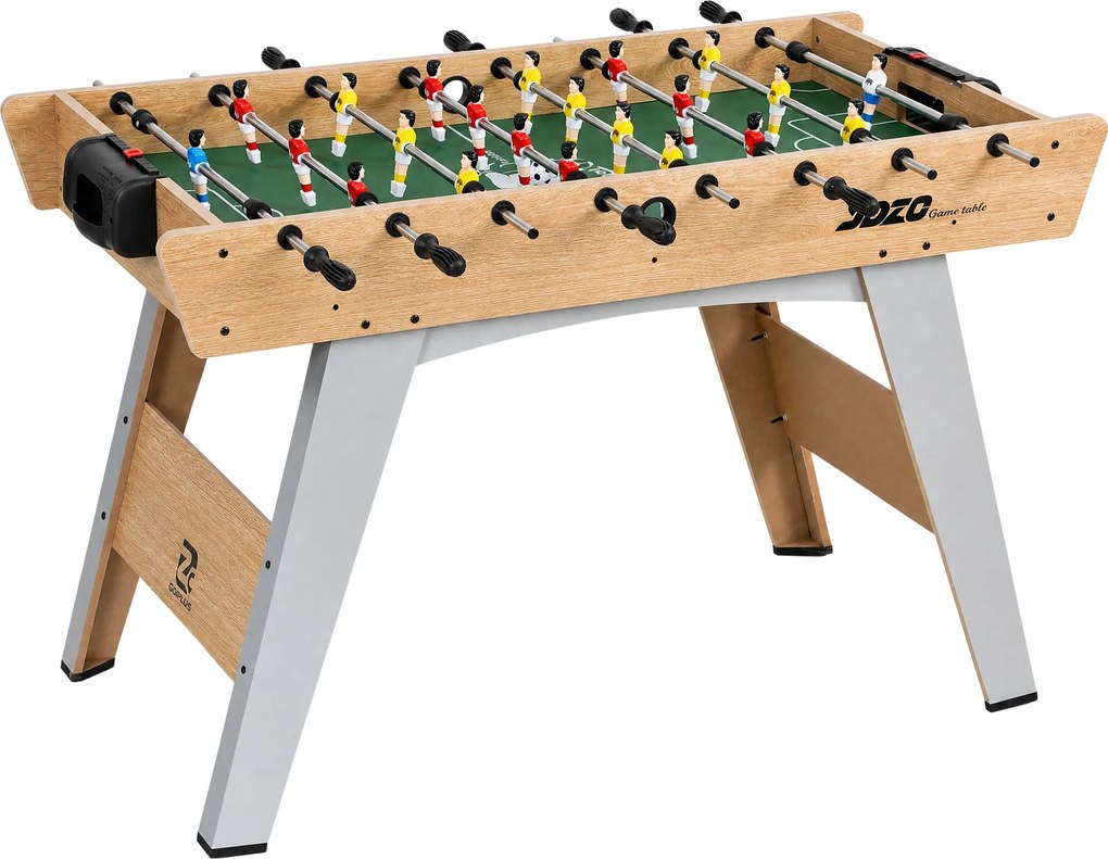 SPORTNOW Mesa de pebolim Mesa de futebol de mesa inclui 22 jogadores 2 bolas Pegas antiderrapantes Contadores Pernas inclinadas 121x87x77cm Madeira natural | Aosom Portugal