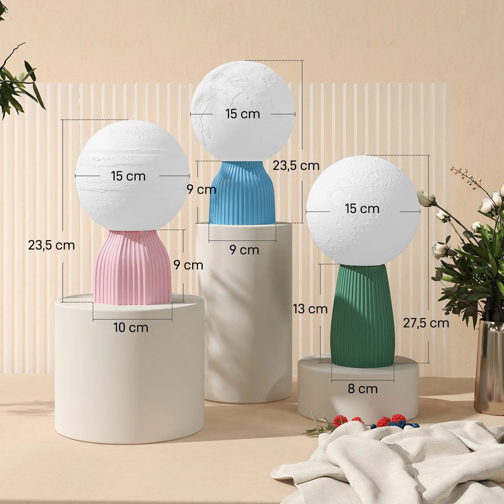 Conjunto de 3 Candeeiros de Mesa de Cabeceira 3D Candeeiros de Mesa com 3 Cores Brilho Ajustável em 10 Níveis Conexão USB Branco