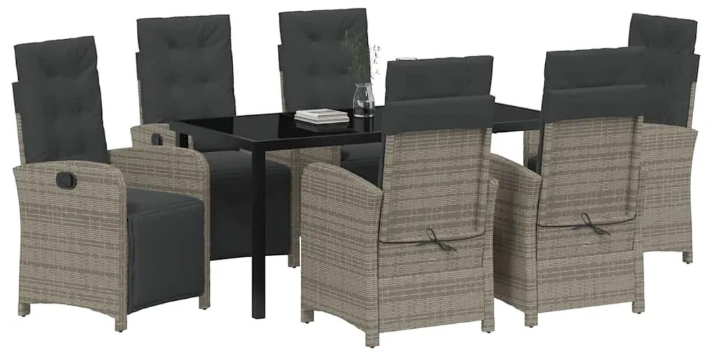 Conjunto de Jantar de Jardim com 7 Peças e Almofadas Cinza de Rattan P