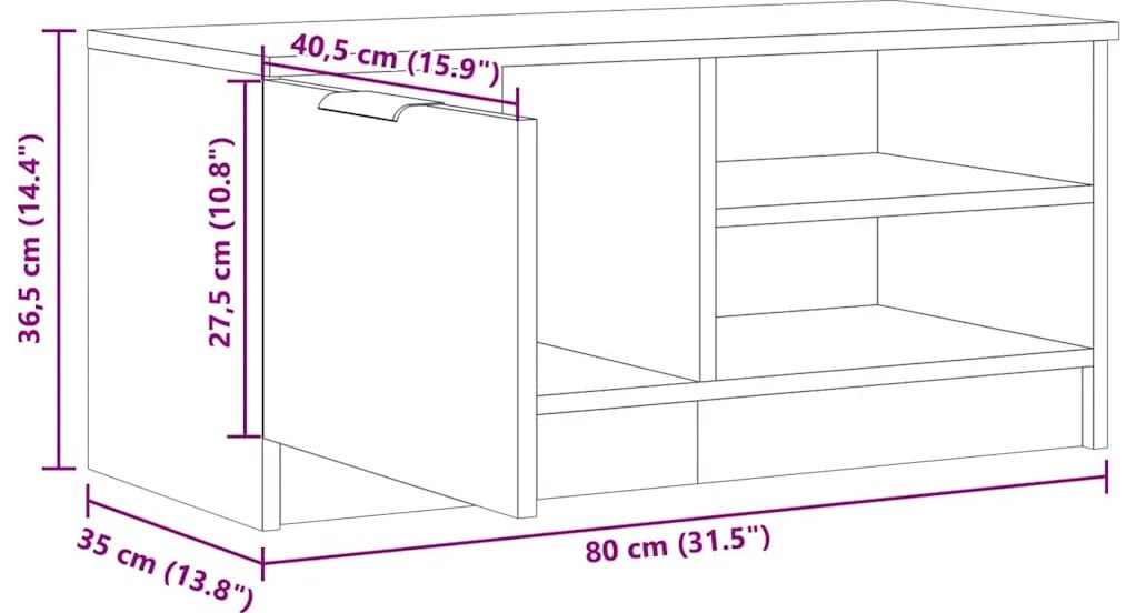 Móvel TV 80x35x36,5 cm derivados de madeira carvalho artisiano