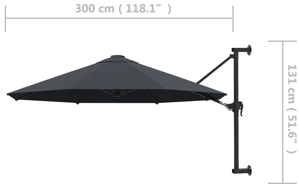Guarda-sol de parede com mastro de metal 300 cm antracite