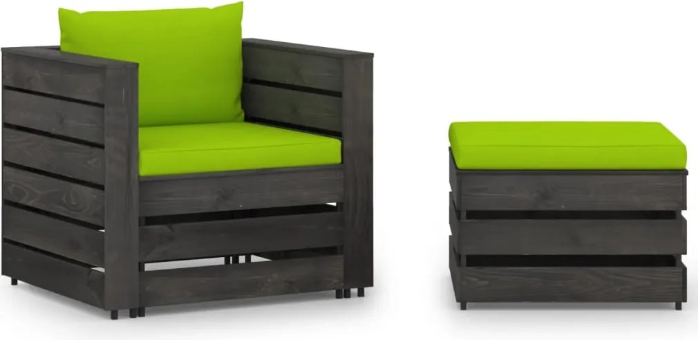 2 pcs conj. lounge jardim + almofadões madeira impreg. cinzento