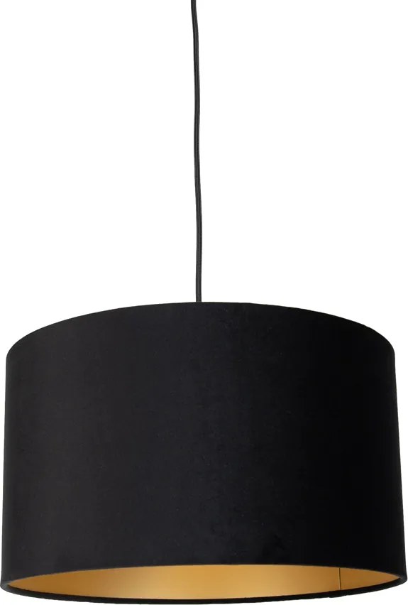 Candeeiro suspenso preto com ficha e abajur preto com interior dourado 35cm - Cavalux