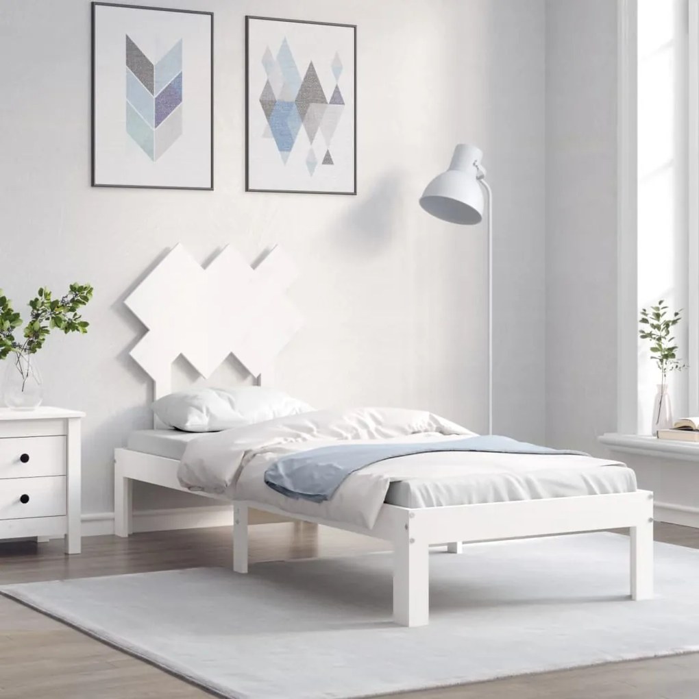 vidaXL Estrutura cama de solteiro c/ cabeceira madeira maciça branco