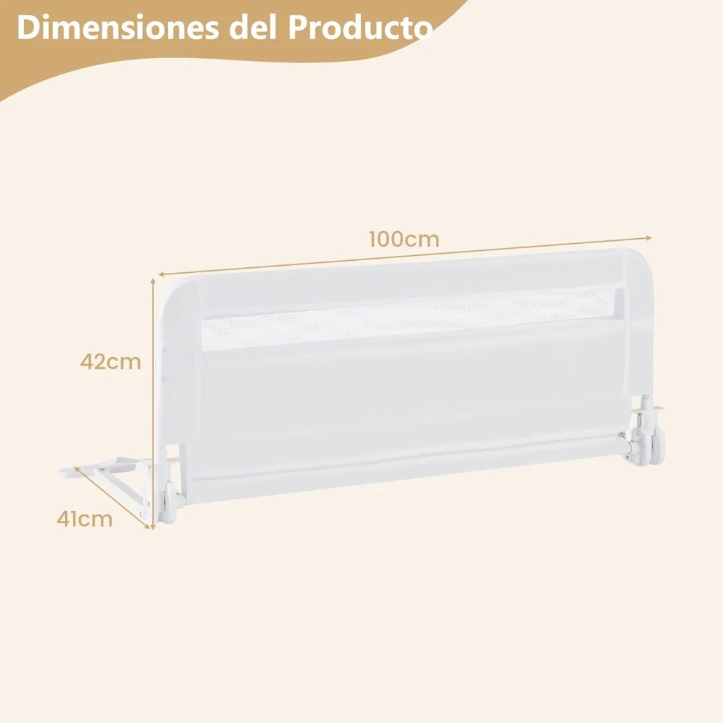 Barreira de Cama para Crianças Pequenas Dobrável de 100 cm com Capa Removível e Lavável e Correia de Segurança Branca