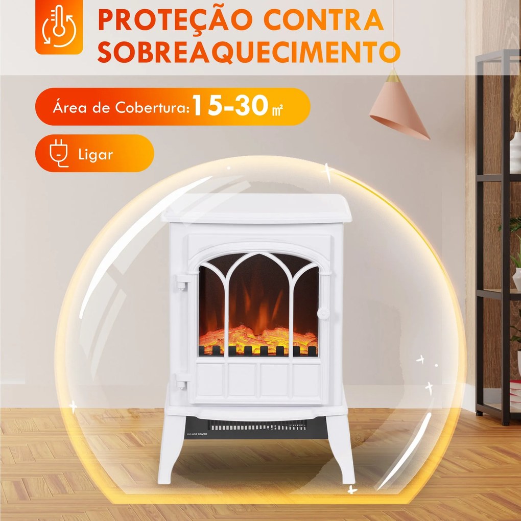 Lareira Elétrica Portátil 1000/2000W com Efeito de Chama Realista e Pr