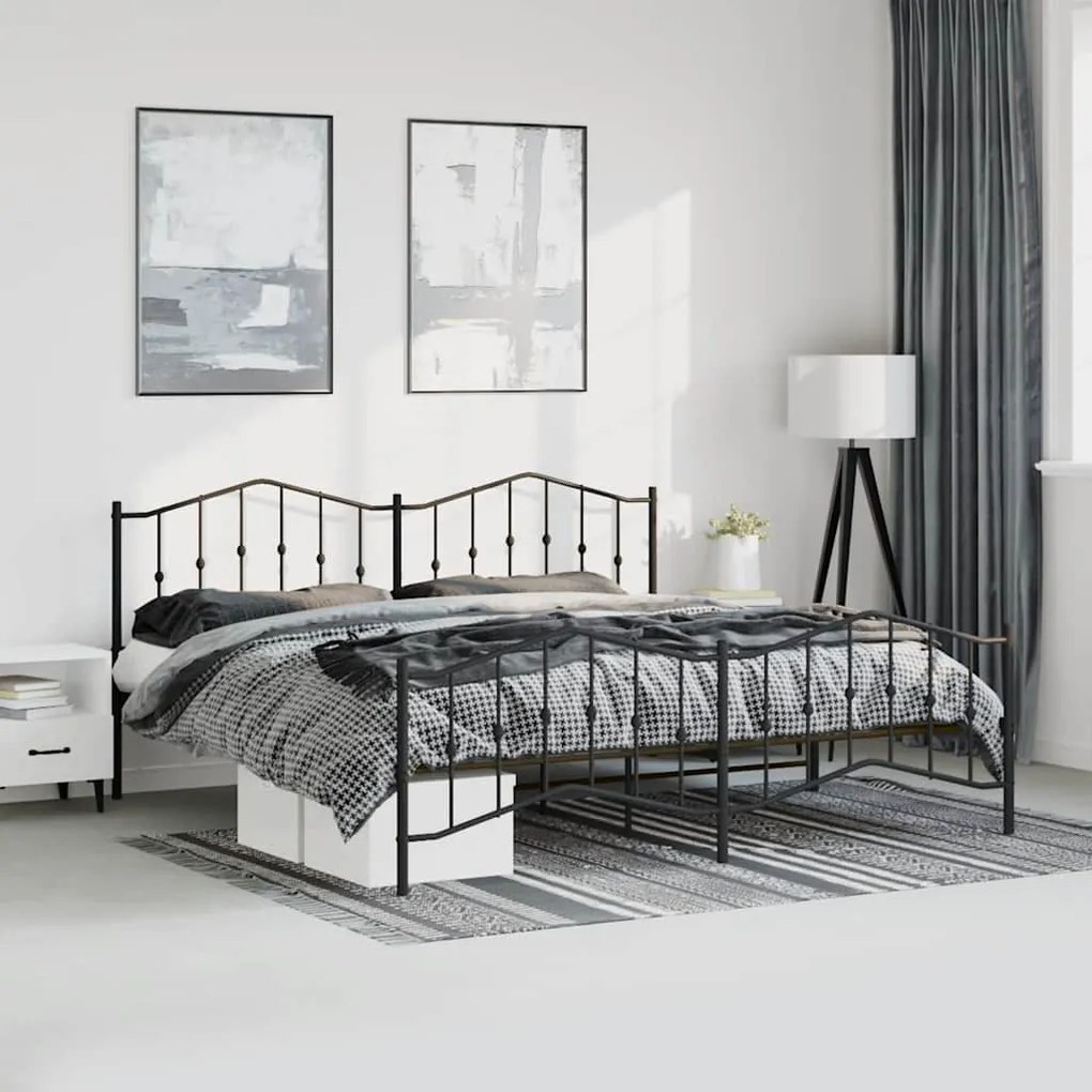 Estrutura de cama com cabeceira e pés 193x203 cm metal preto
