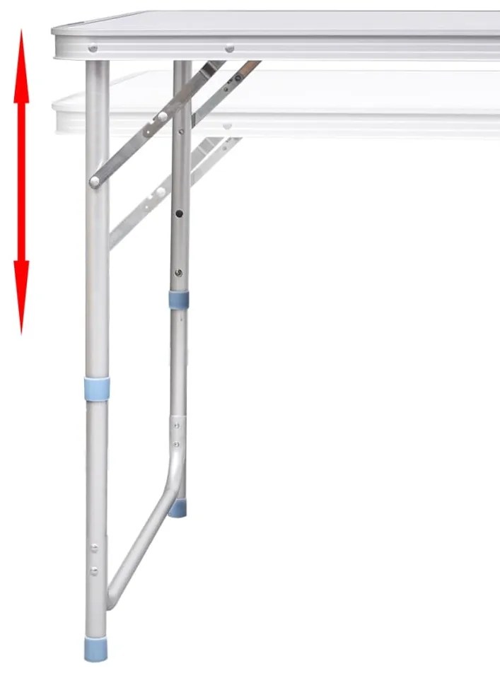 Conj. mesa campismo dobrável c/ 6 bancos altura ajust. 180x60cm