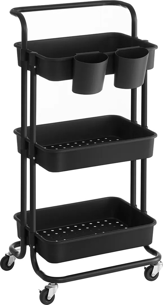 Carro multifuncional, cozinha, casa de banho, escritorio 3 níveis 41,6 x 33,5 x 86,3 cm preto
