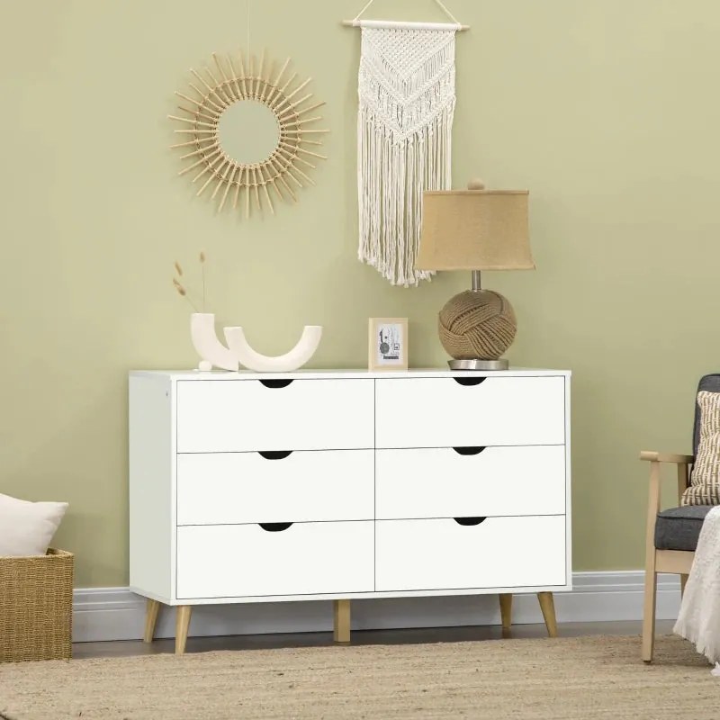 Cómoda de 6 Gavetas Lukes com 120 cm - Branco - Design Nórdico