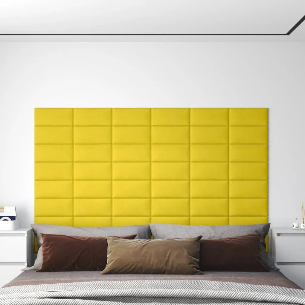 vidaXL Painel de parede 12 pcs 30x15 cm tecido 0,54 m² amarelo