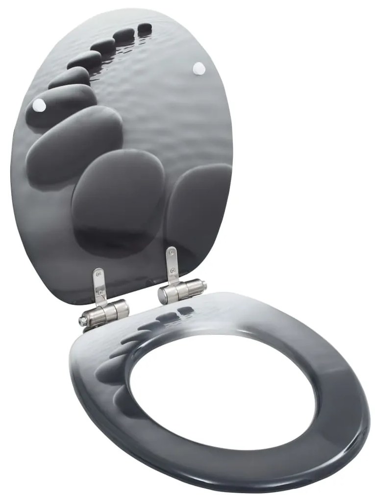 Assentos sanita 2 pcs c/ tampas fecho suave MDF design pedras