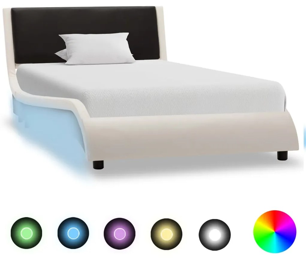 vidaXL Estrutura cama c/ LED couro artificial 90x200cm branco/preto