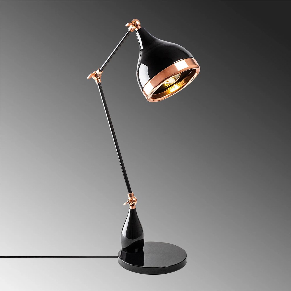 Candeeiro de Mesa Yildo – Preto e Cobre – 15 x 30 cm