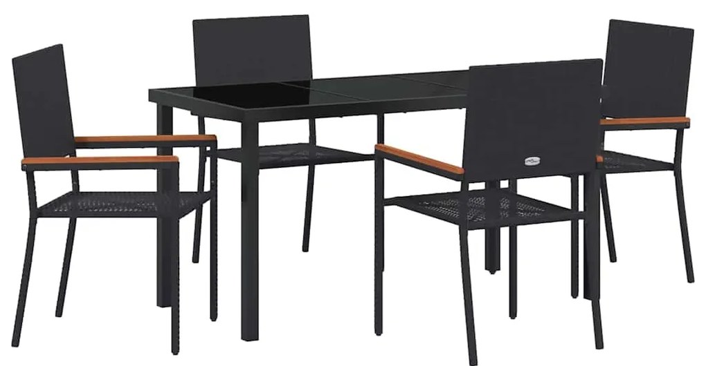 Conjunto de Jantar de Jardim de 5 Peças Preto de Rattan Sintético