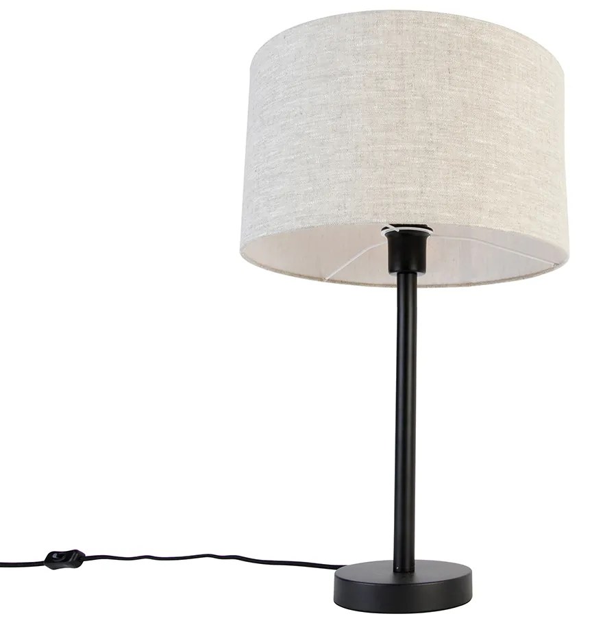 Candeeiro de Mesa Moderno Preto com Abajur de Linho Cinza Claro 35 cm - Simplo