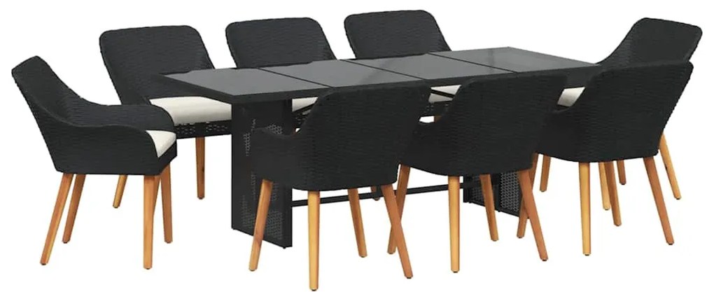 Conjunto de Jantar de Jardim 9 Peças Preto em Rattan Sintético