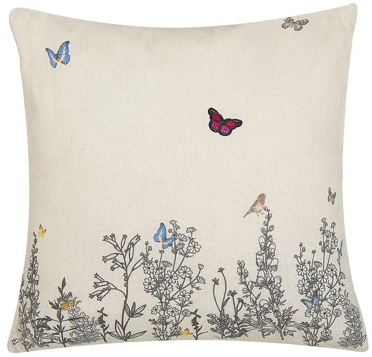 Almofada decorativa creme e cinzenta com padrão borboleta 45 x 45 cm MUSA Beliani
