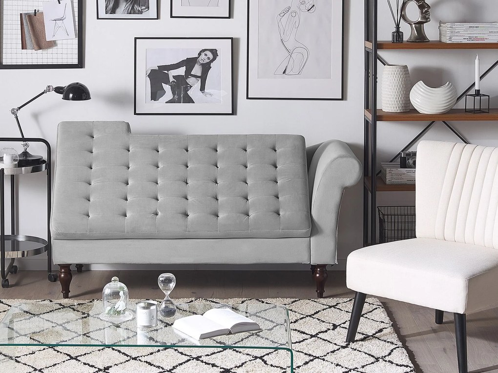 Chaise-longue à direita com arrumação em veludo cinzento claro PESSAC II Beliani