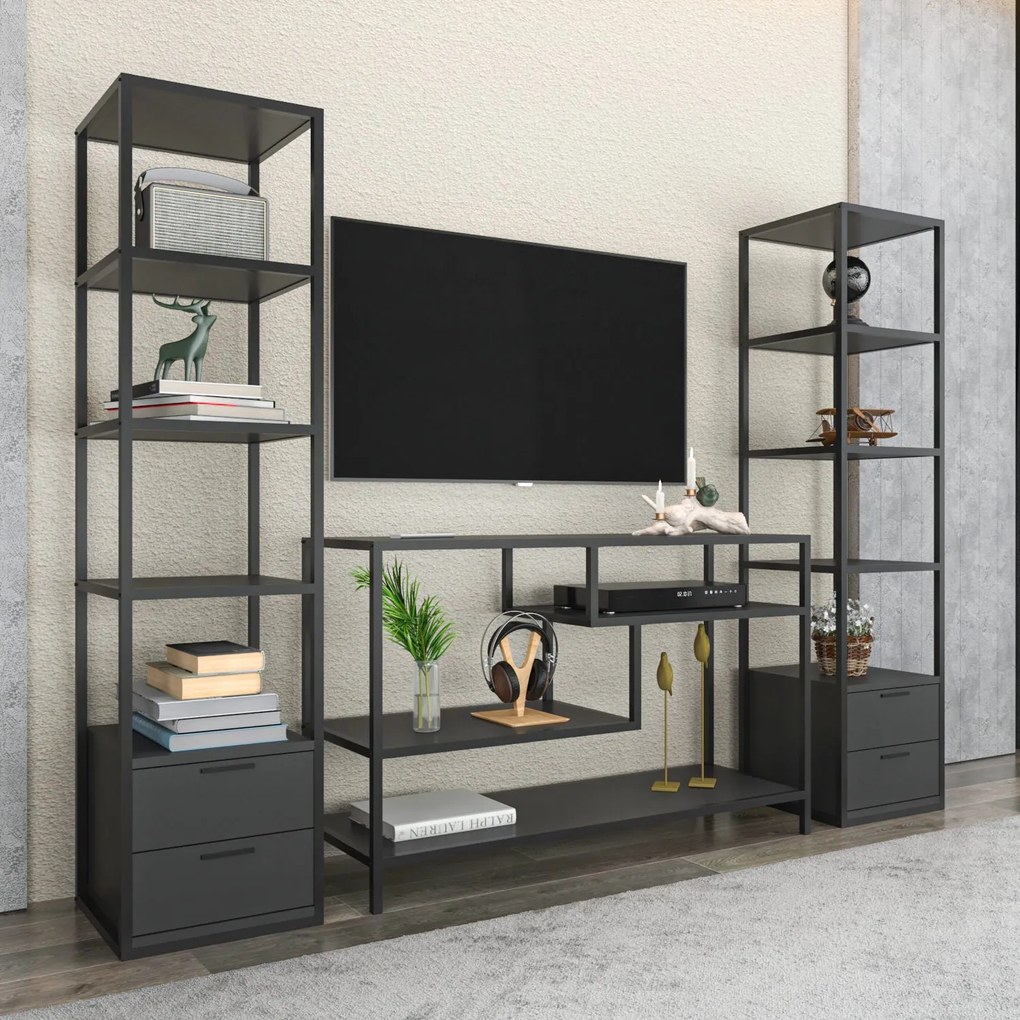 Móvel TV Robbins – Preto Antracite – 198 cm x 39 cm x 160 cm
