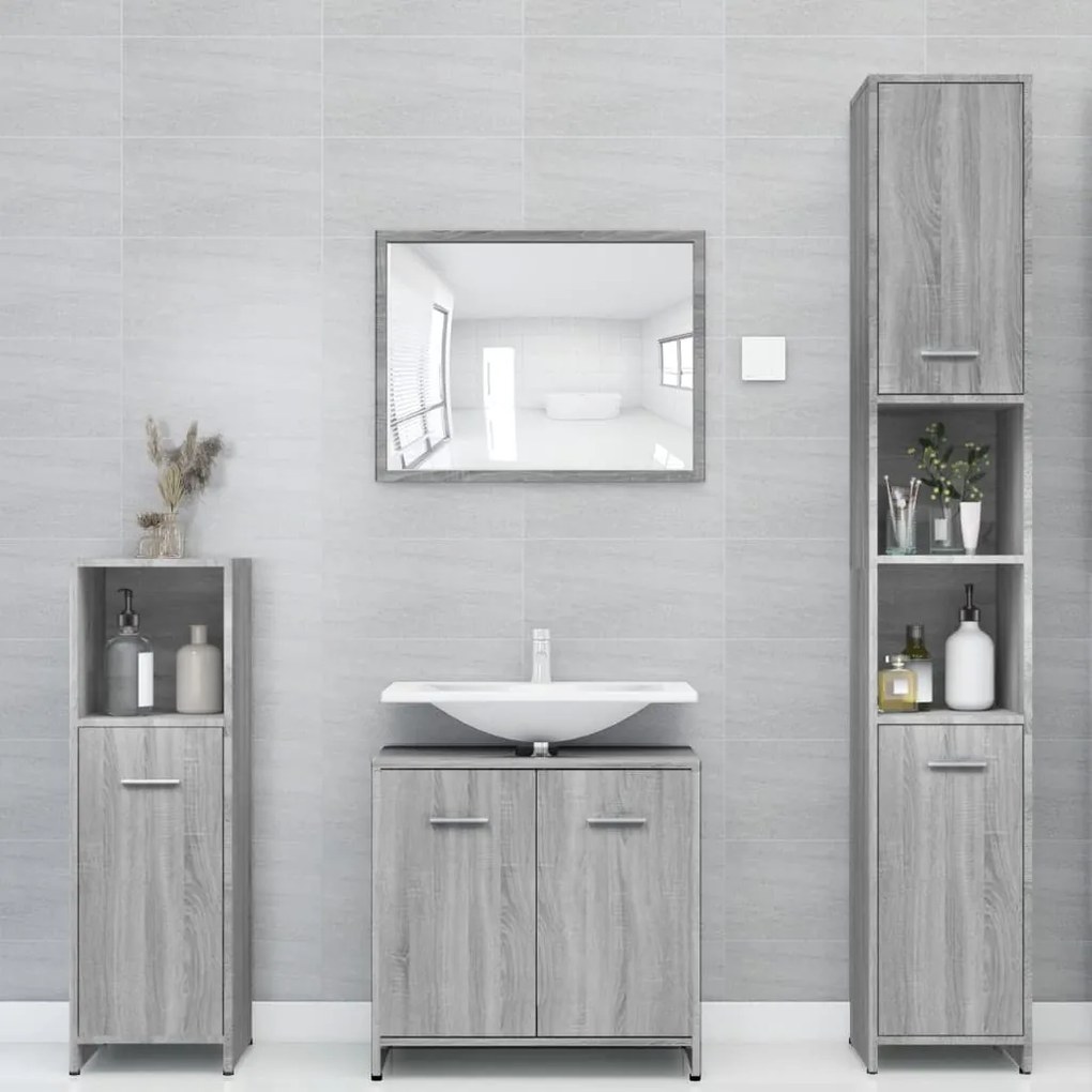 815520 vidaXL Armário WC 30x30x183,5 cm derivados de madeira cinzento sonoma